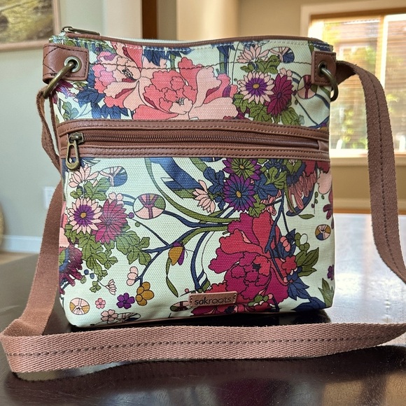 Boho Floral Coated Canvas Crossbody Bag - Picture 1 of 5